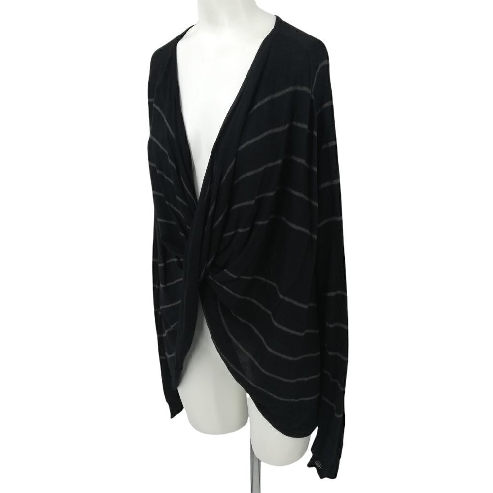 Coco and Carmen Twist Front Striped Sweater Size S/M Black Gray Long Sleeve - Picture 6 of 12